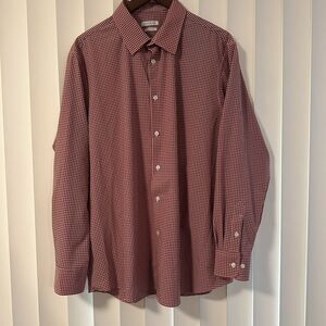 Haggar Slim Fit Red Check Button Up Shirt Mens 17 34/35 Western Plaid